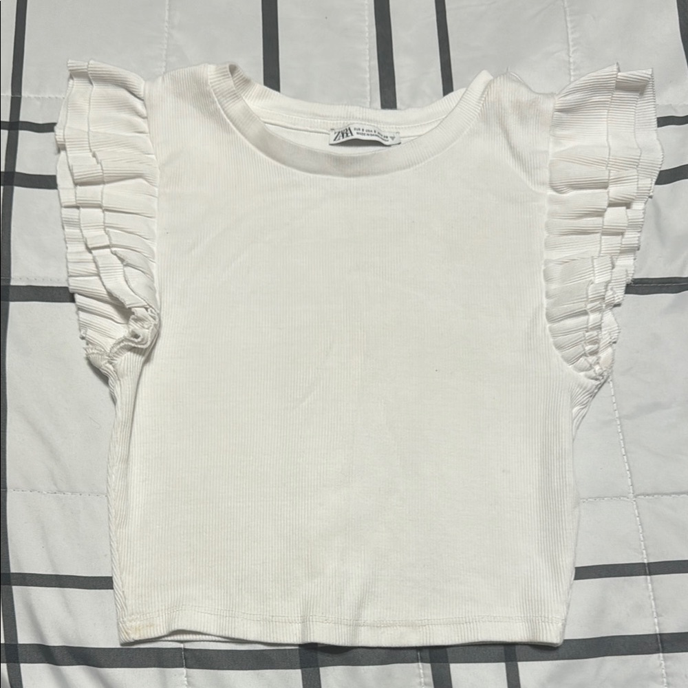 Zara Ribbed Ruffle Sleeve Top